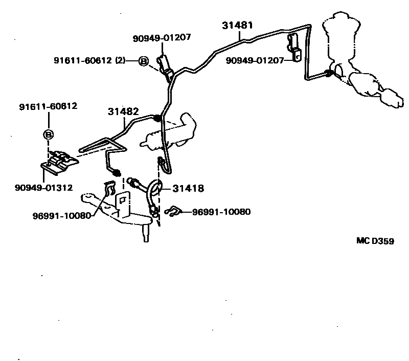 Toyota COROLLA 离合器踏板和挠性软管 EPC diagram — MCD359