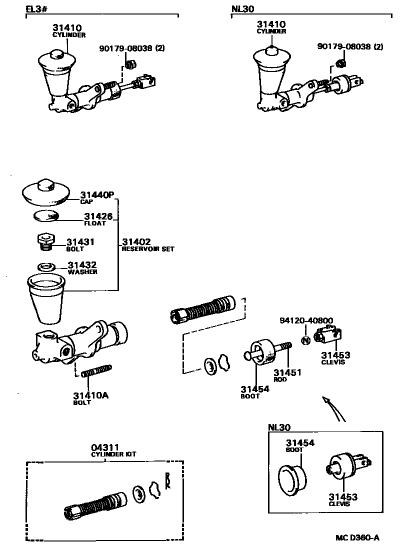 Toyota COROLLA 离合器总泵 EPC diagram — MCD360A