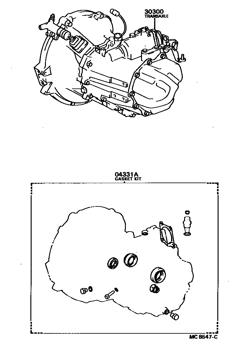 Toyota COROLLA 传动桥或变速器总成和衬垫组件(MTM) EPC diagram — MCB547C