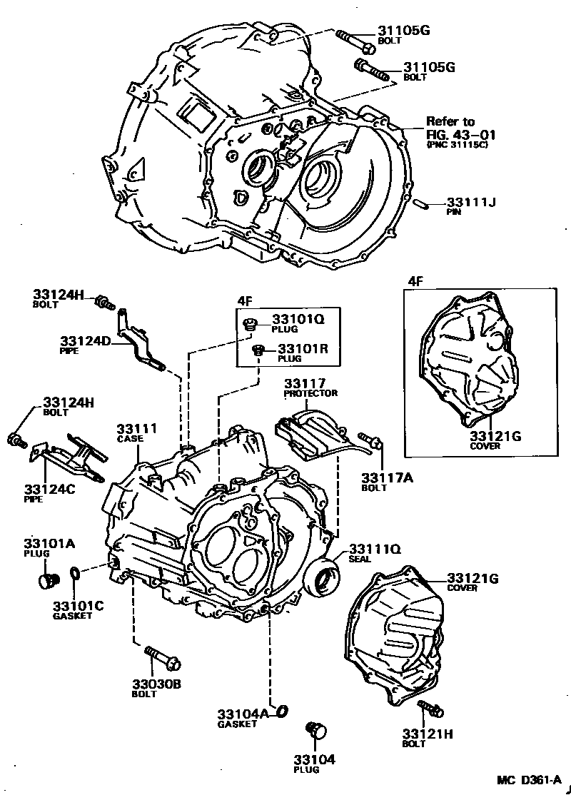 Toyota COROLLA 离合器壳和变速器壳(MTM) EPC diagram — MCD361A