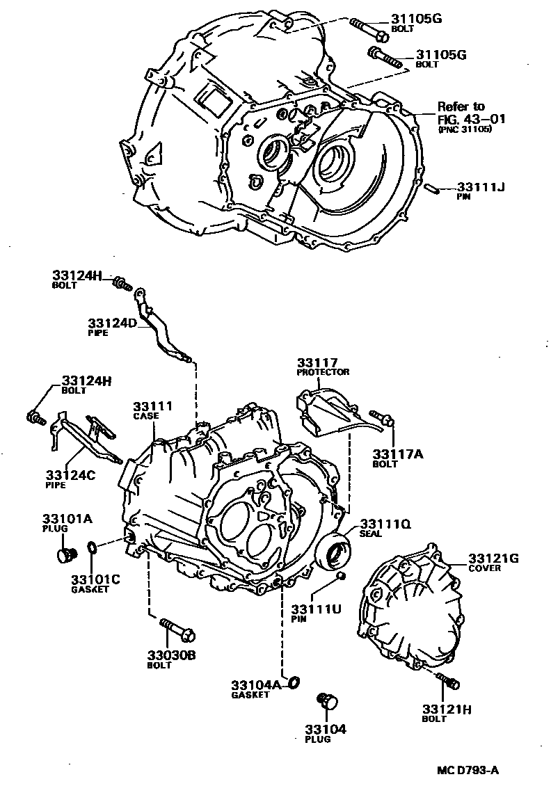 Toyota COROLLA 离合器壳和变速器壳(MTM) EPC diagram — MCD793A