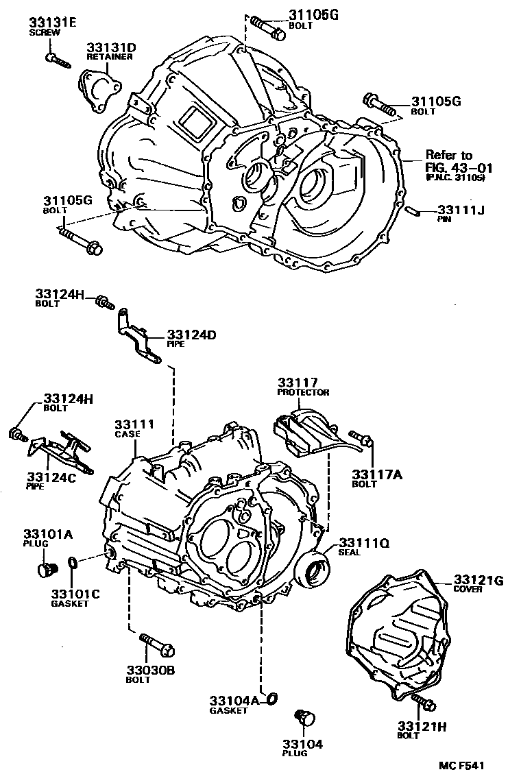 Toyota COROLLA 离合器壳和变速器壳(MTM) EPC diagram — MCF541