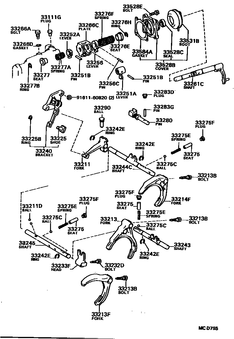 Toyota COROLLA 换档拨叉和换档杆轴(MTM) EPC diagram — MCD795