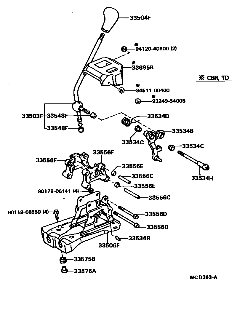 Toyota COROLLA Shift Lever & Retainer EPC diagram — MCD363A