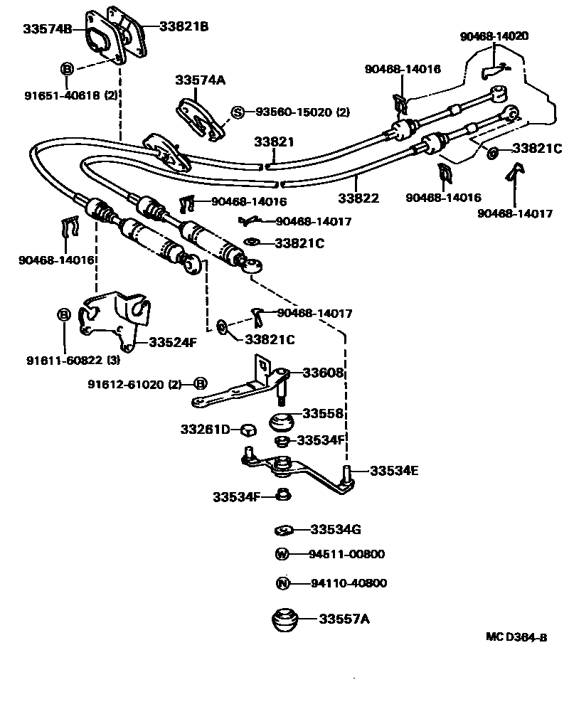Toyota COROLLA Shift Lever & Retainer EPC diagram — MCD364B