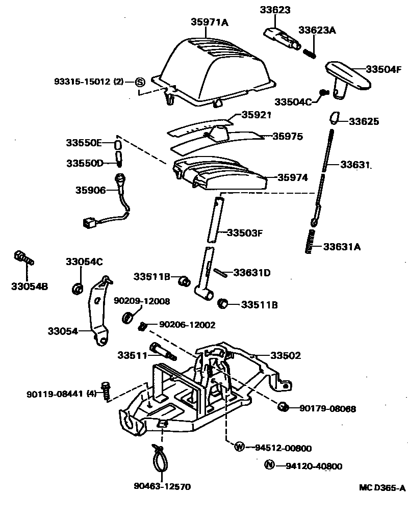 Toyota COROLLA Shift Lever & Retainer EPC diagram — MCD365A