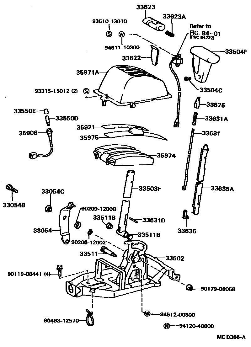 Toyota COROLLA Shift Lever & Retainer EPC diagram — MCD366A