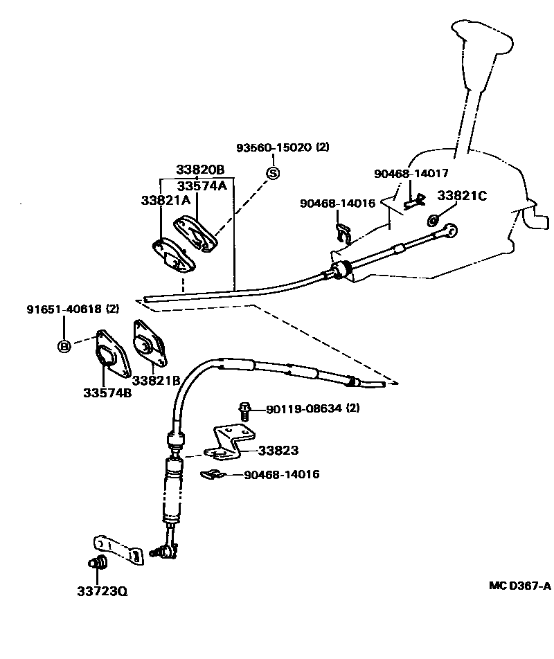 Toyota COROLLA Shift Lever & Retainer EPC diagram — MCD367A