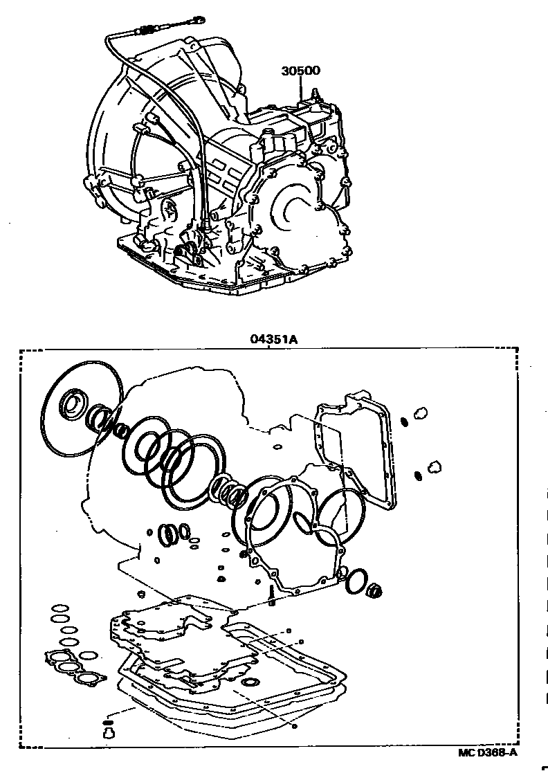 Toyota COROLLA 传动桥或变速器总成和衬垫组件(ATM) EPC diagram — MCD368A