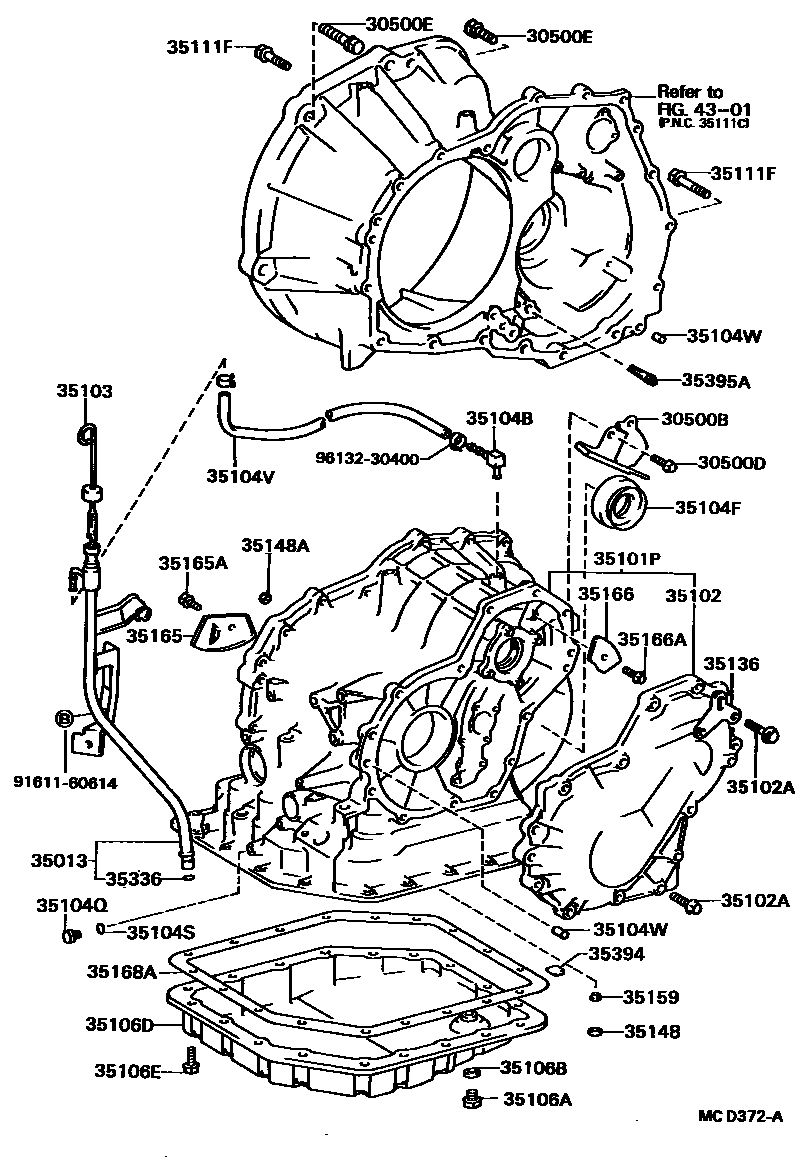 Toyota COROLLA 变速器壳和油底壳(ATM) EPC diagram — MCD372A
