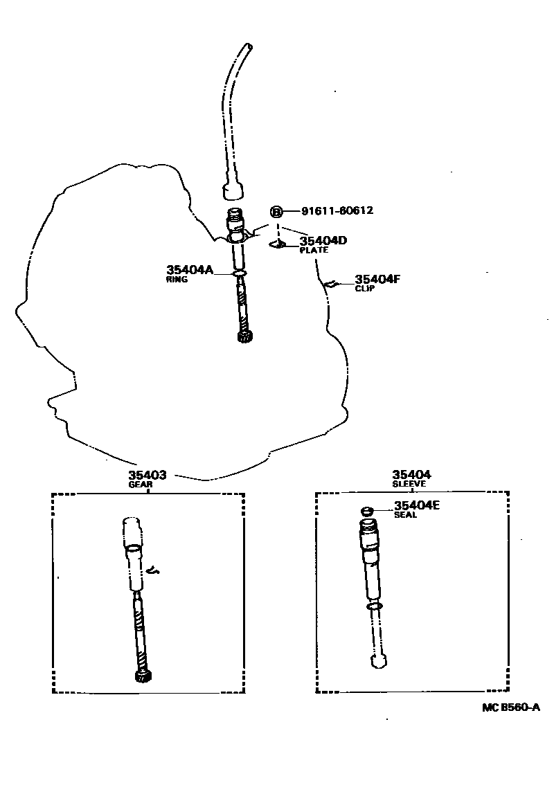 Toyota COROLLA 速度表从动齿轮(ATM) EPC diagram — MCB560A