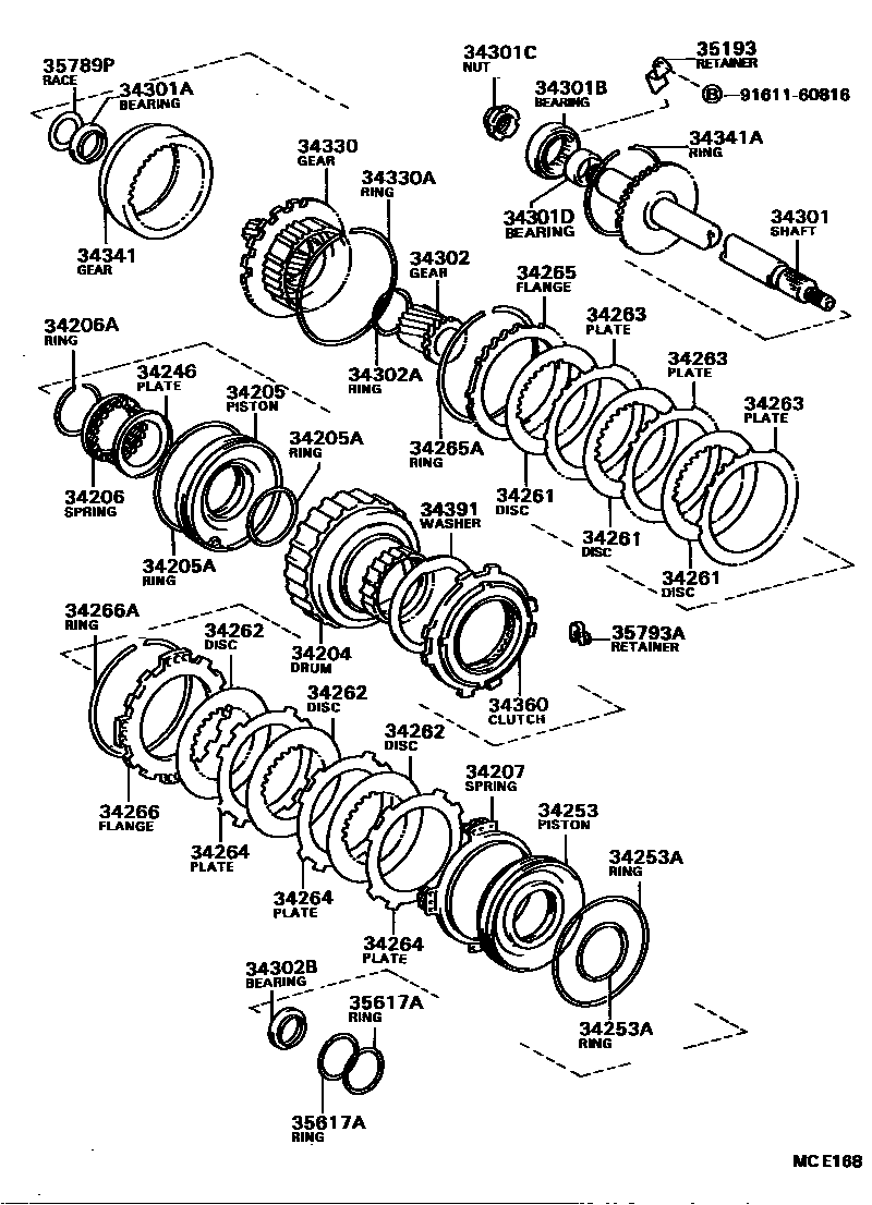 Toyota COROLLA 超速档齿轮(ATM) EPC diagram — MCE168