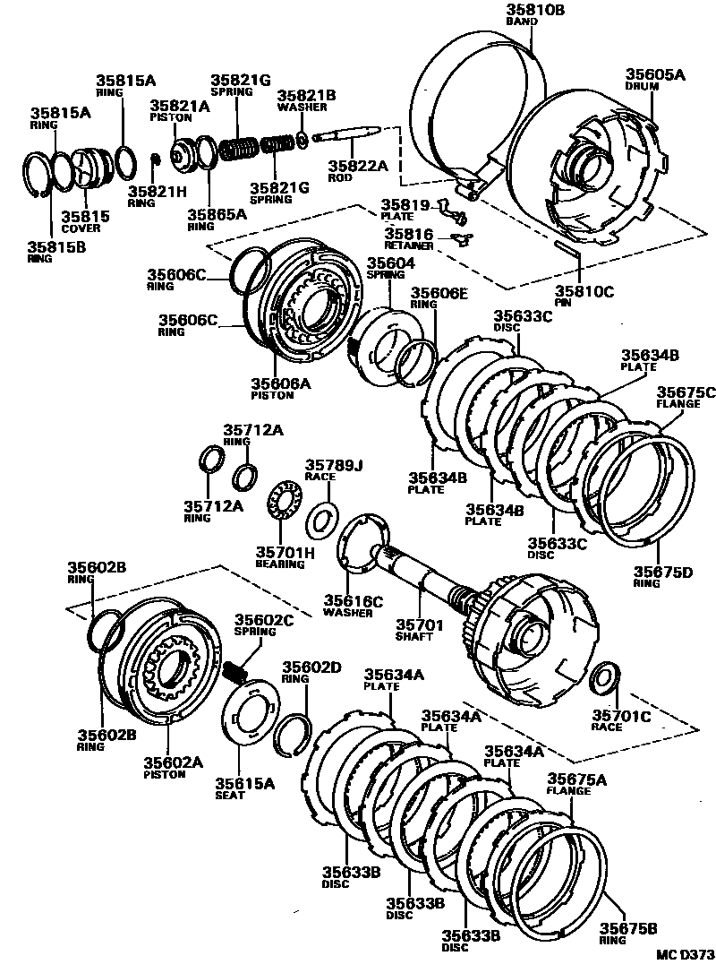 Toyota COROLLA 制动带和多片式离合器(ATM) EPC diagram — MCD373