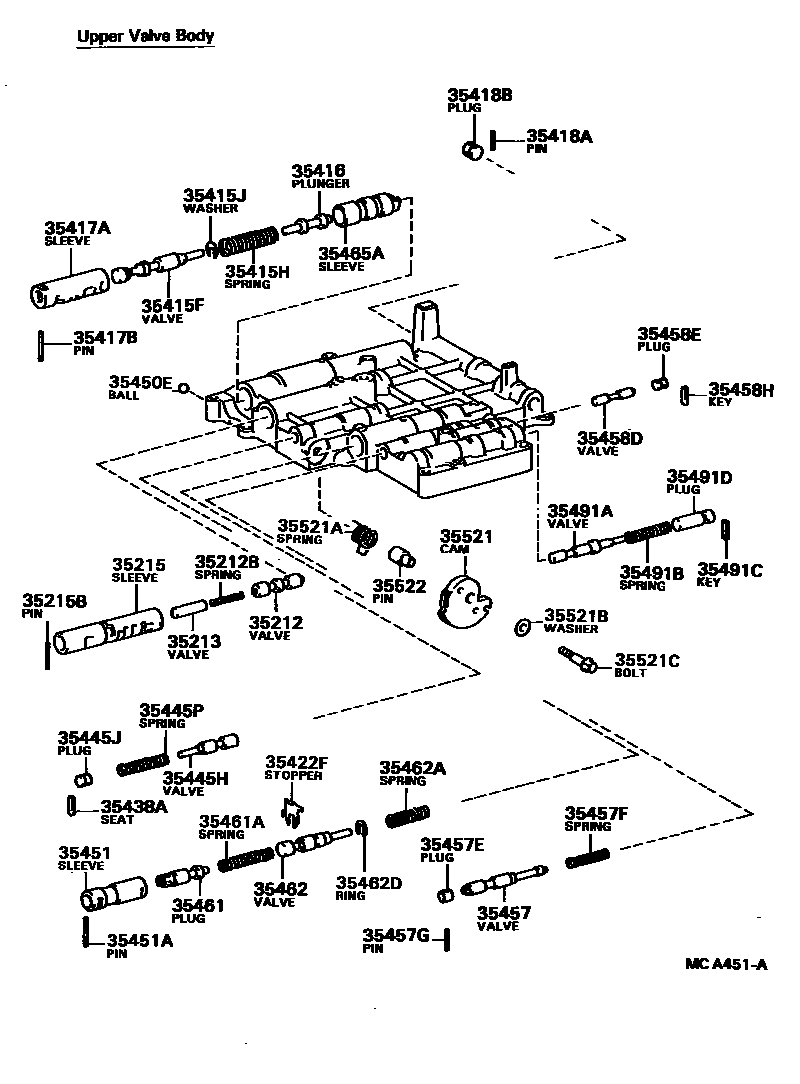 Toyota COROLLA 阀体和滤油网(ATM) EPC diagram — MCA451A