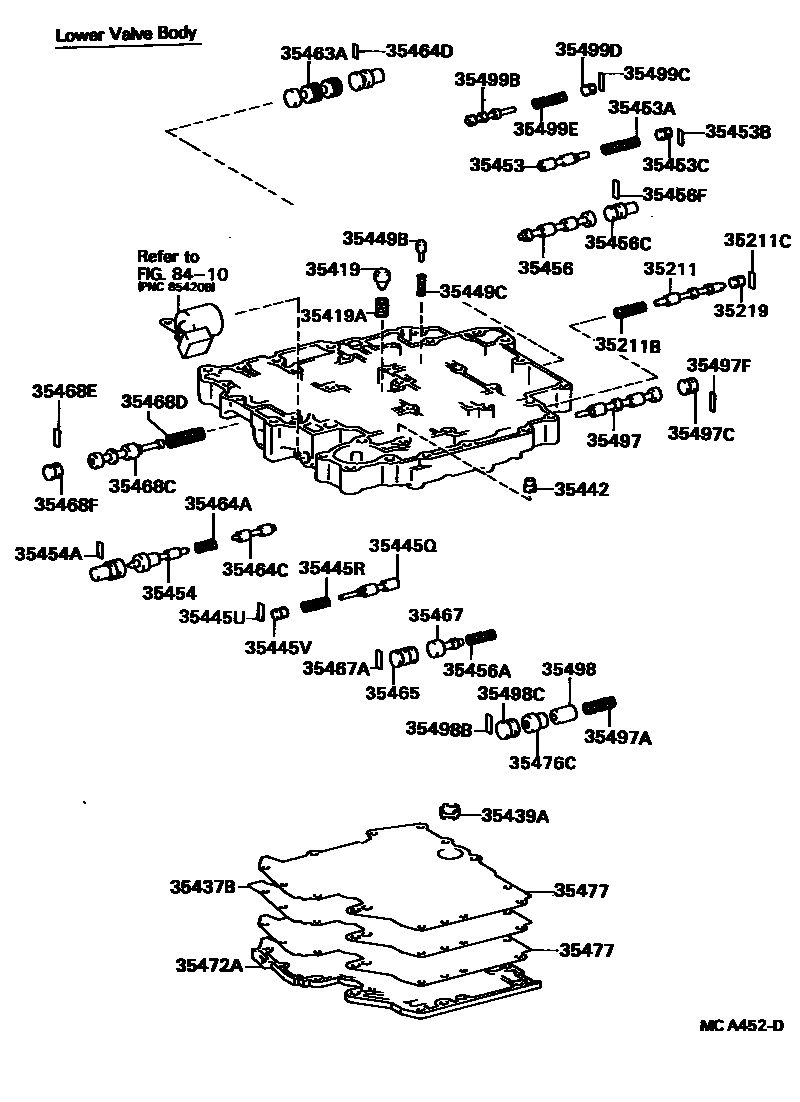 Toyota COROLLA 阀体和滤油网(ATM) EPC diagram — MCA452D