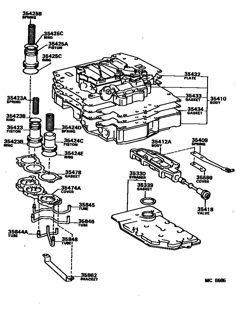 Toyota COROLLA 阀体和滤油网(ATM) EPC diagram — MCB565