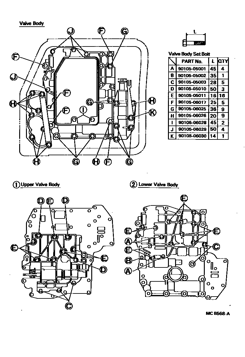 Toyota COROLLA 阀体和滤油网(ATM) EPC diagram — MCB568A