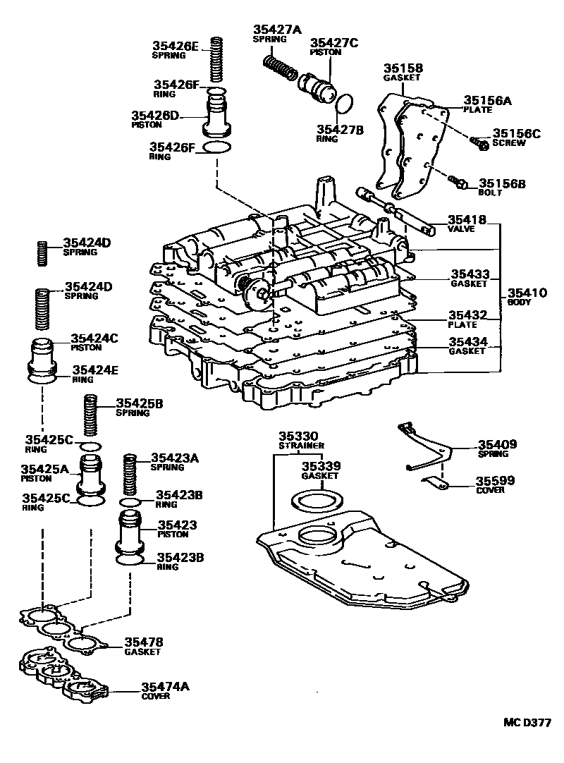 Toyota COROLLA 阀体和滤油网(ATM) EPC diagram — MCD377