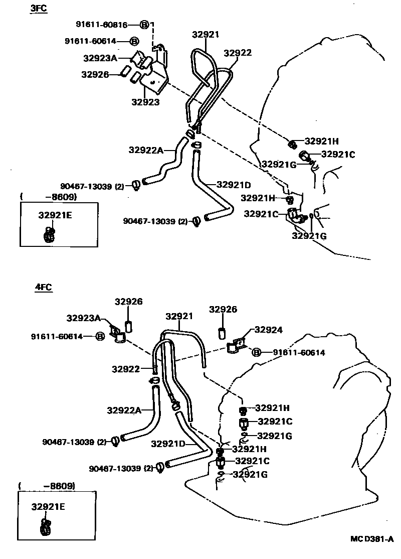 Toyota COROLLA 变速器油冷却器和配管(ATM) EPC diagram — MCD381A
