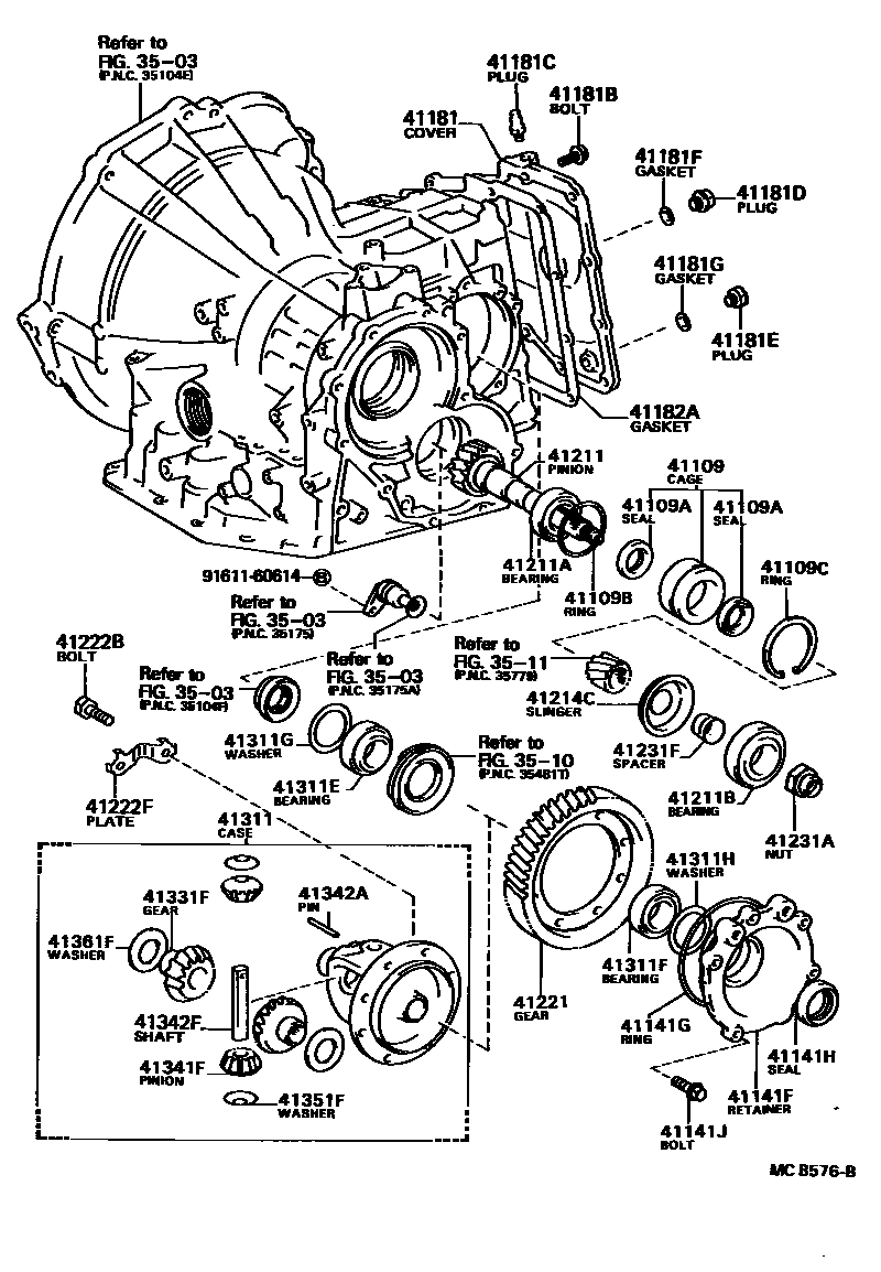 Toyota COROLLA 前桥壳和差速器 EPC diagram — MCB576B