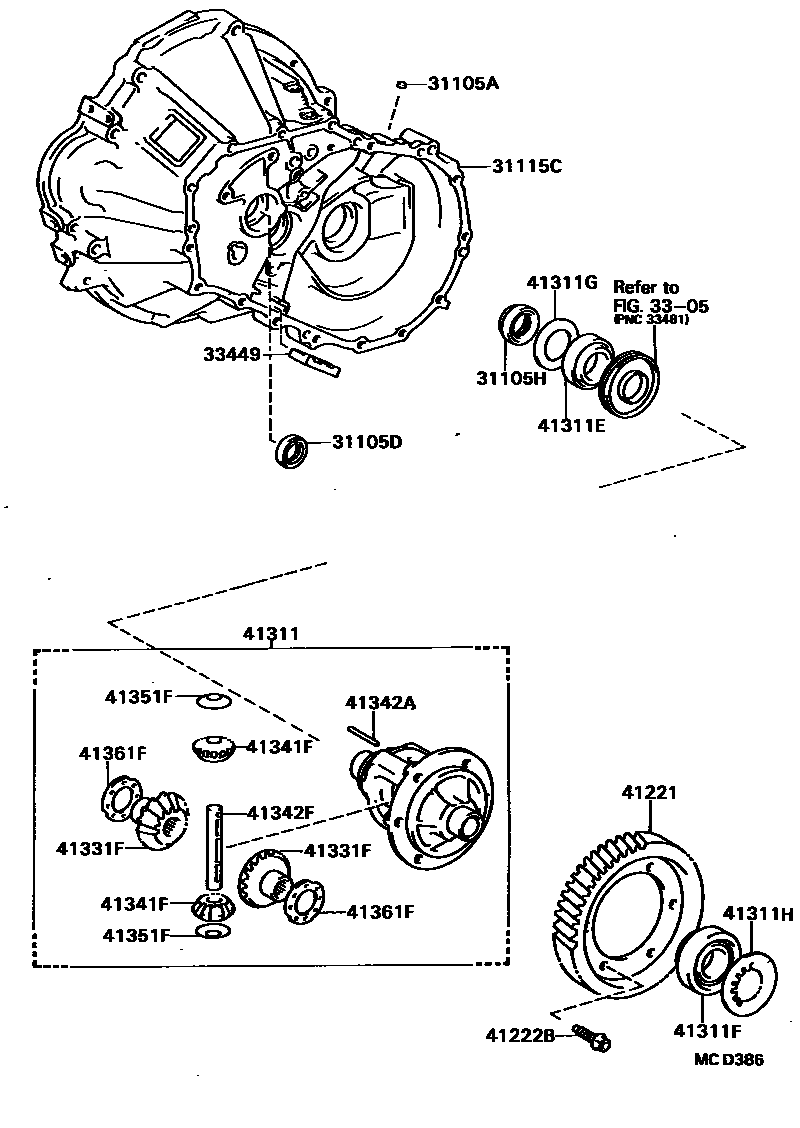 Toyota COROLLA 前桥壳和差速器 EPC diagram — MCD386