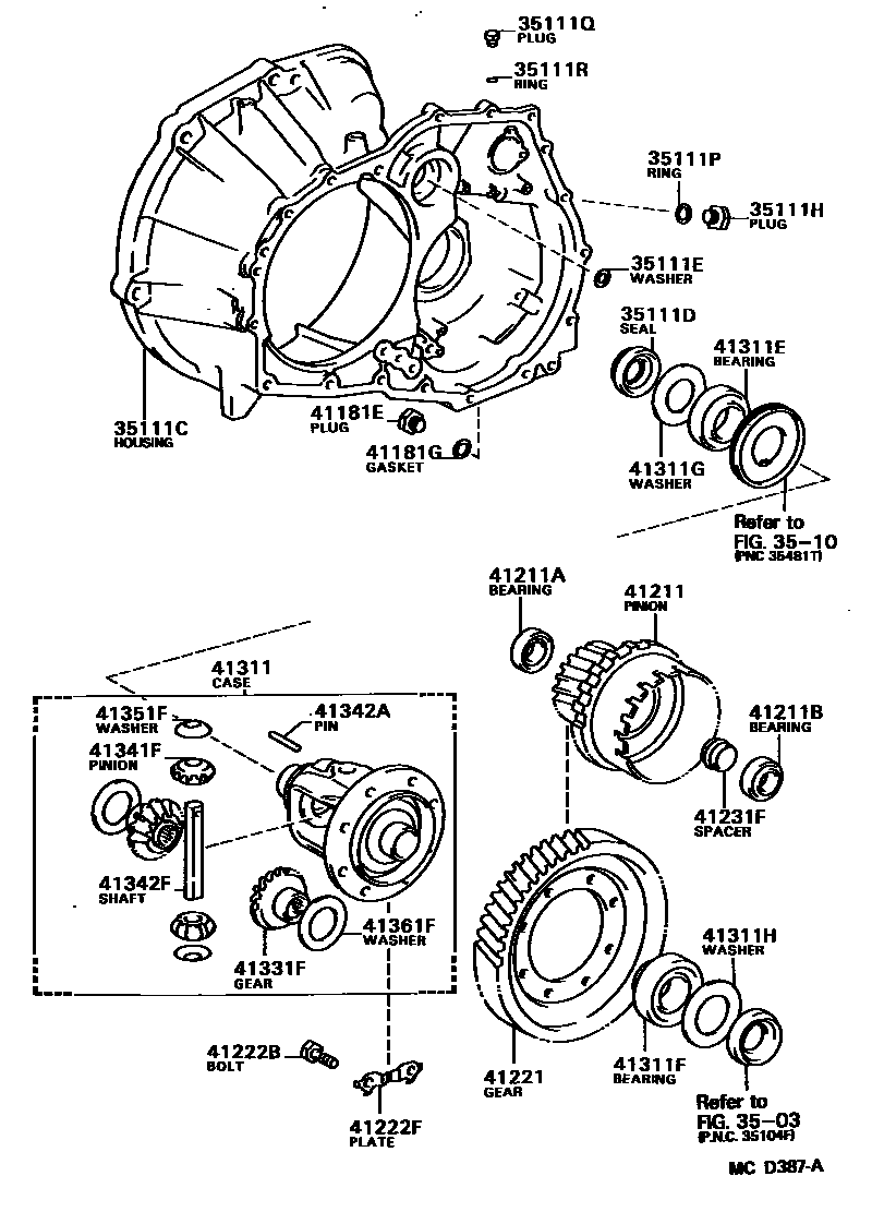 Toyota COROLLA 前桥壳和差速器 EPC diagram — MCD387A