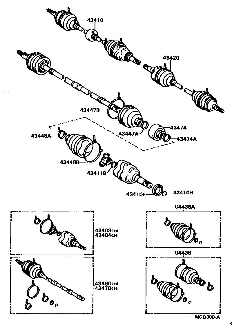 Toyota COROLLA Front Drive Shaft EPC diagram — MCD388A
