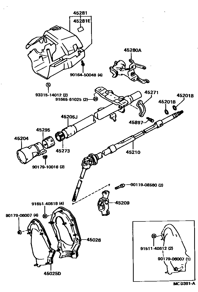 Toyota COROLLA Steering Column & Shaft EPC diagram — MCD391A