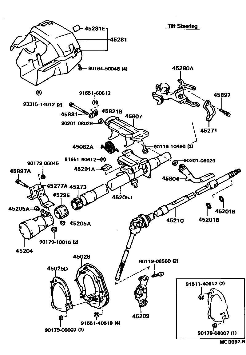 Toyota COROLLA Steering Column & Shaft EPC diagram — MCD392B