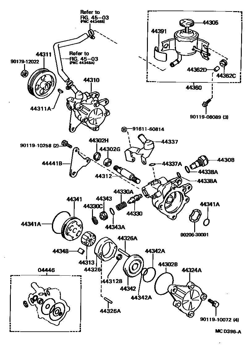 Toyota COROLLA 叶片泵和储油罐(动力转向) EPC diagram — MCD396A