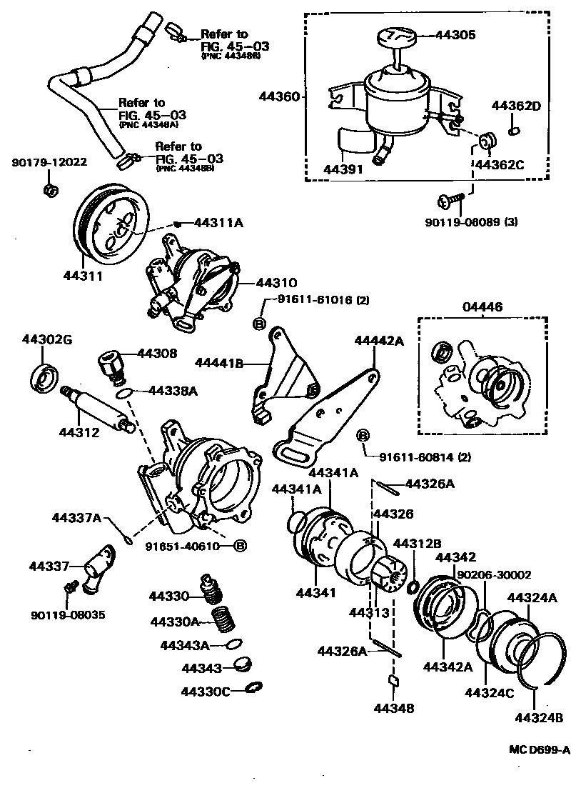 Toyota COROLLA 叶片泵和储油罐(动力转向) EPC diagram — MCD699A