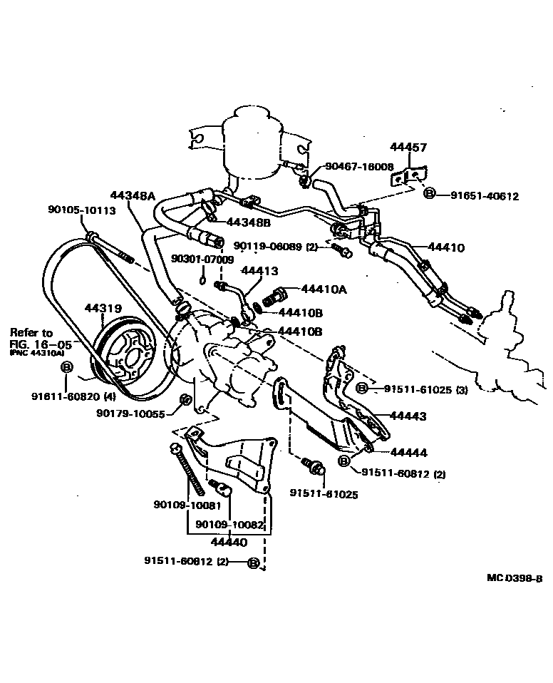 Toyota COROLLA 动力转向配管 EPC diagram — MCD398B