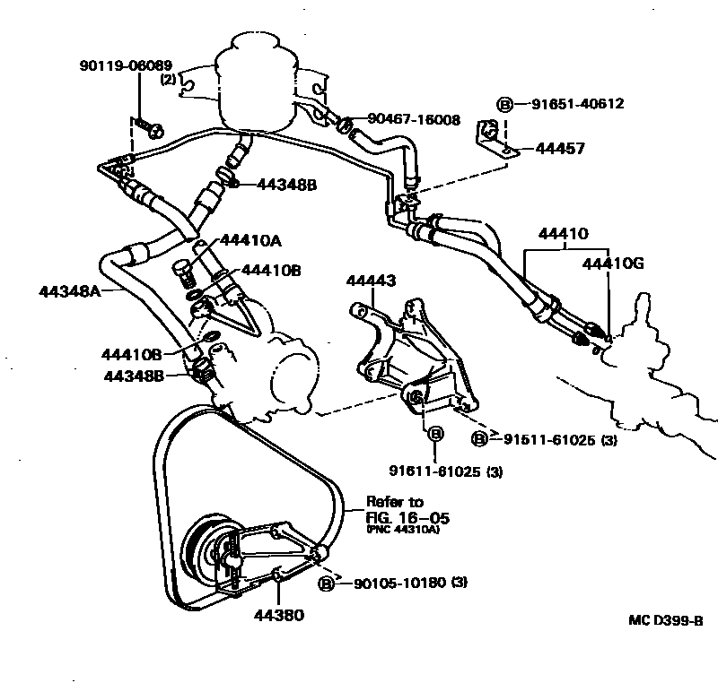 Toyota COROLLA 动力转向配管 EPC diagram — MCD399B