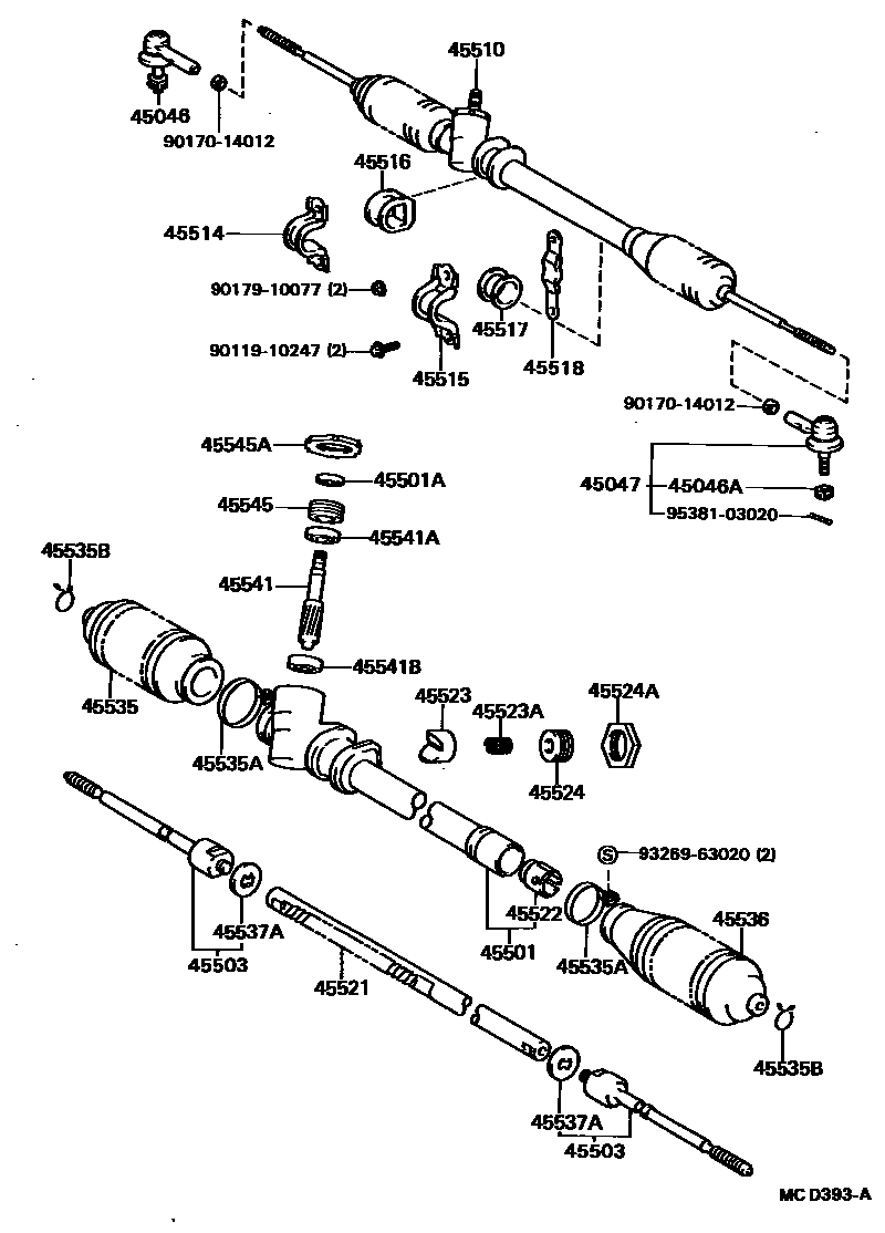 Toyota COROLLA 前转向齿轮和连杆 EPC diagram — MCD393A