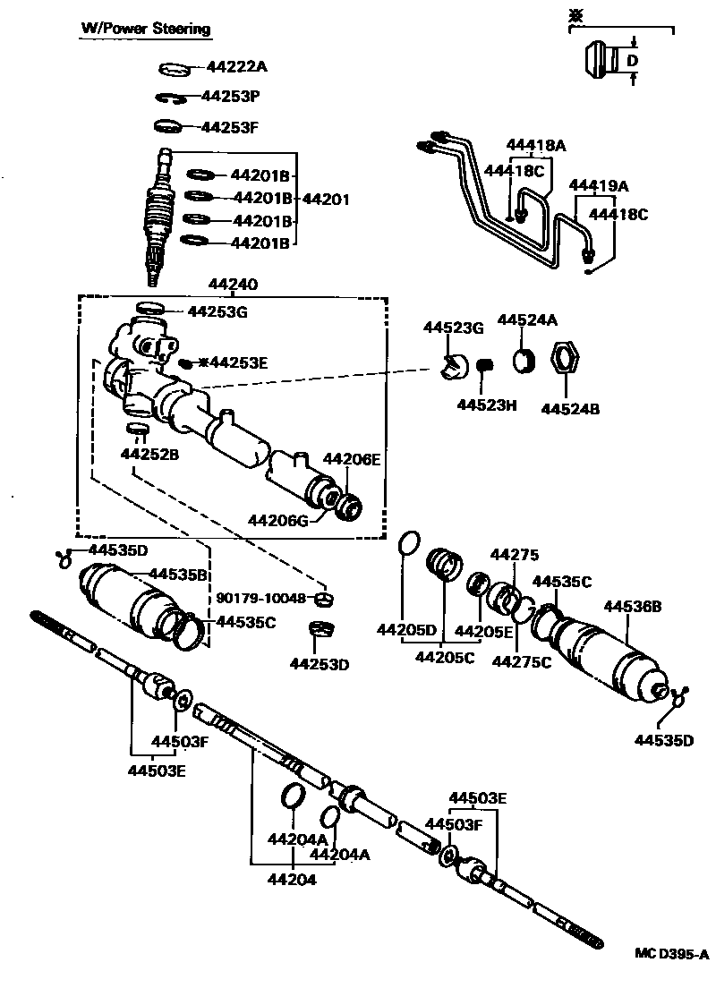 Toyota COROLLA 前转向齿轮和连杆 EPC diagram — MCD395A