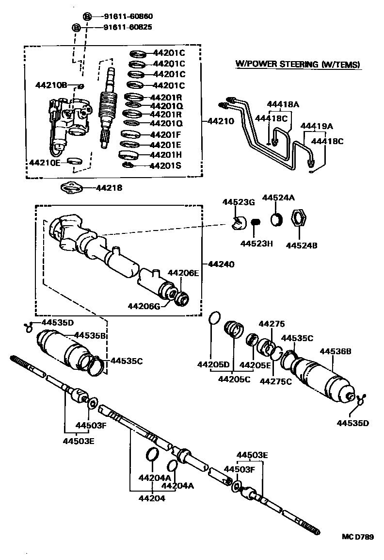 Toyota COROLLA 前转向齿轮和连杆 EPC diagram — MCD789