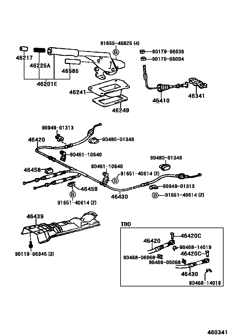Toyota COROLLA Parking Brake & Cable EPC diagram — 460341