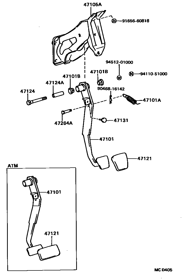Toyota COROLLA Brake Pedal & Bracket EPC diagram — MCD405