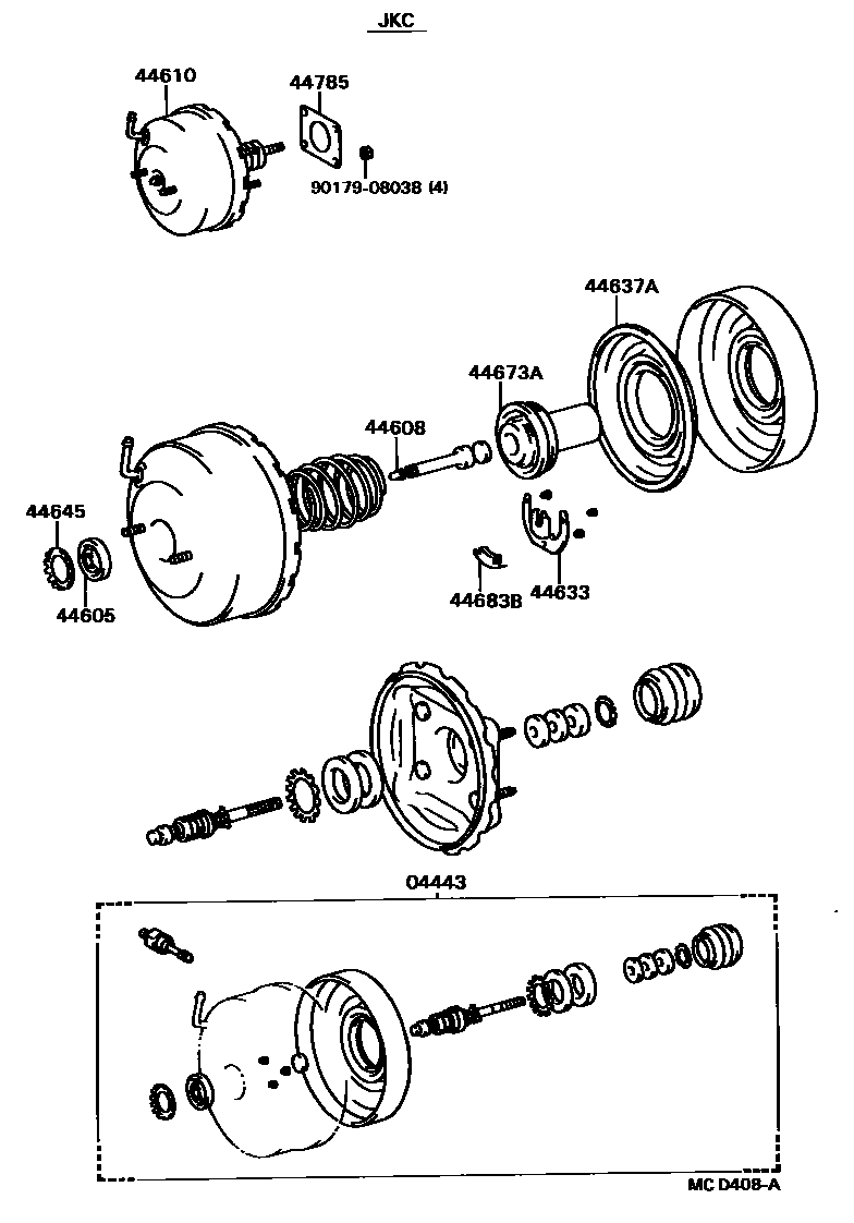 Toyota COROLLA 制动助力器和真空管 EPC diagram — MCD408A