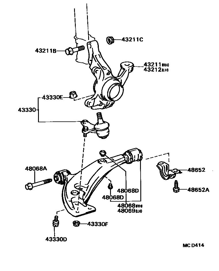 Toyota COROLLA 前桥控制臂和转向节 EPC diagram — MCD414