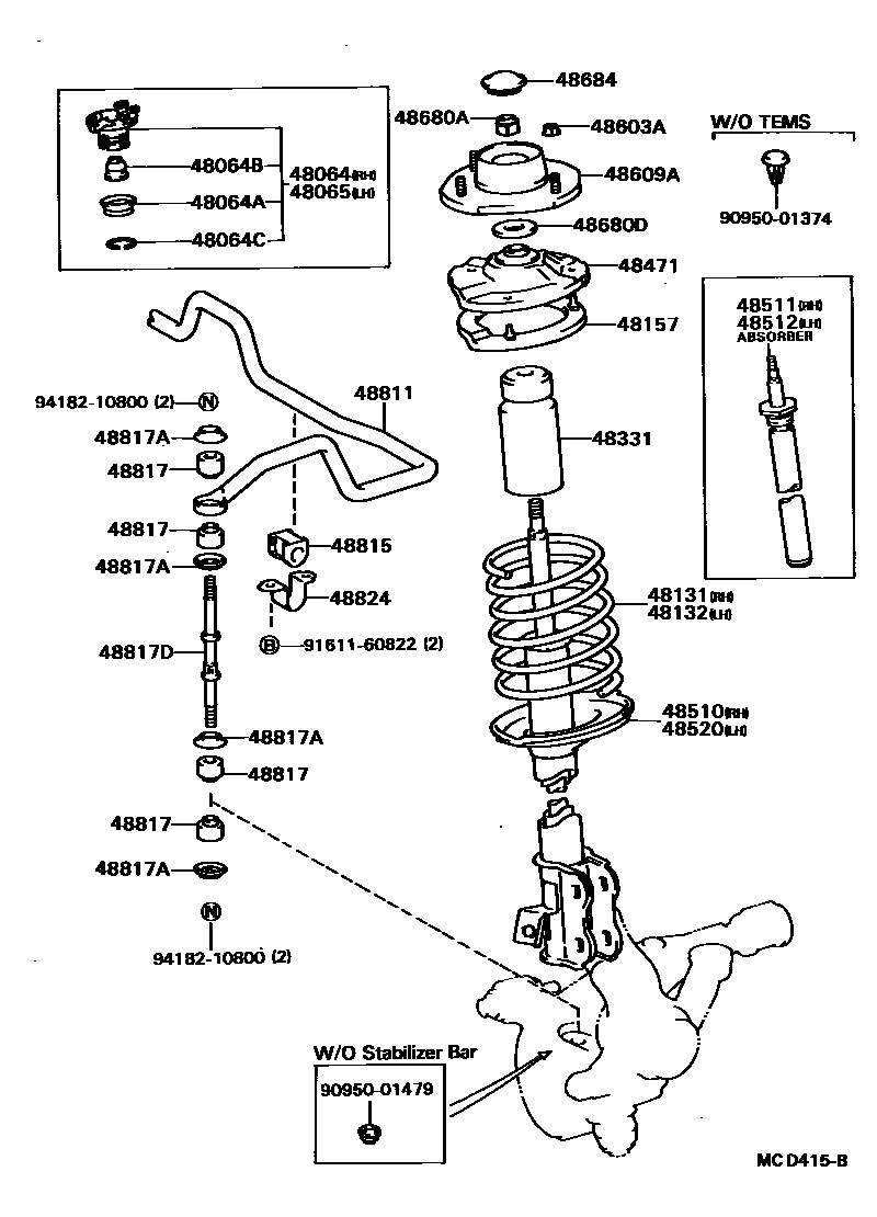 Toyota COROLLA Front Spring & Shock Absorber EPC diagram — MCD415B