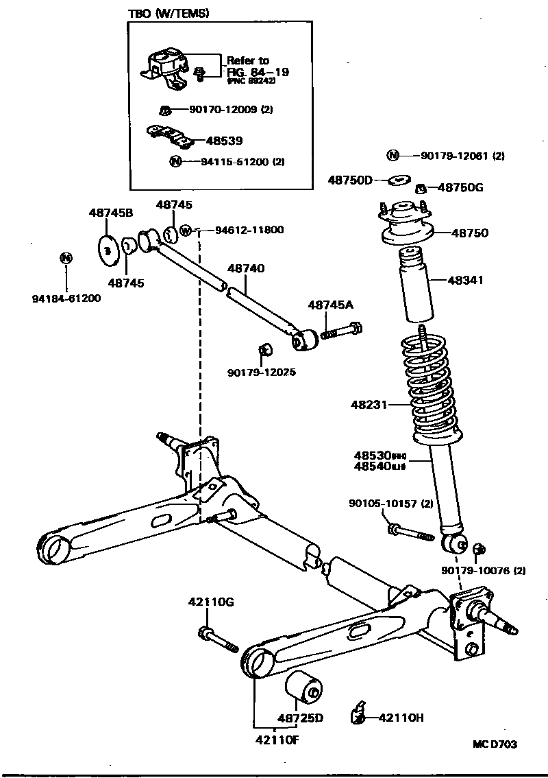 Toyota COROLLA Rear Spring & Shock Absorber EPC diagram — MCD703