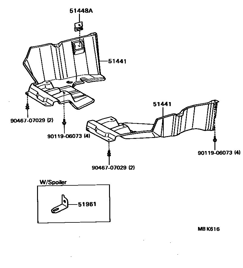 Toyota COROLLA 悬架横梁和发动机底罩 EPC diagram — MBK616