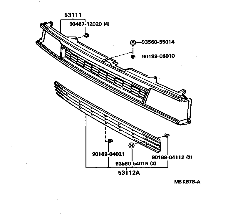 Toyota COROLLA radiator grille EPC diagram — MBK678A