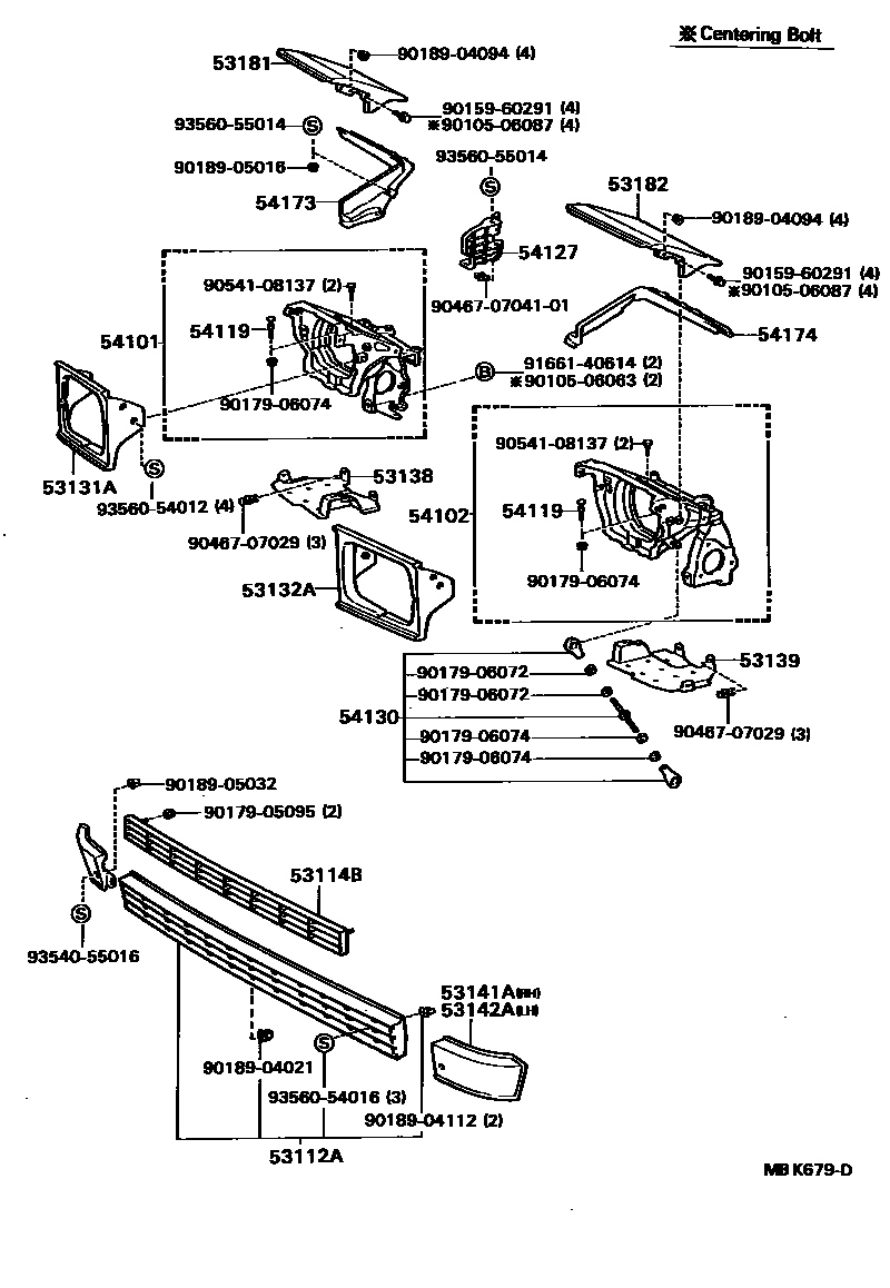 Toyota COROLLA radiator grille EPC diagram — MBK679D
