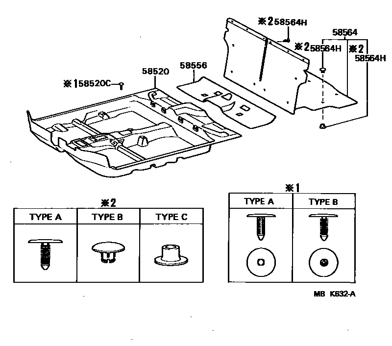 Toyota COROLLA 地板垫和地毯 EPC diagram — MBK632A