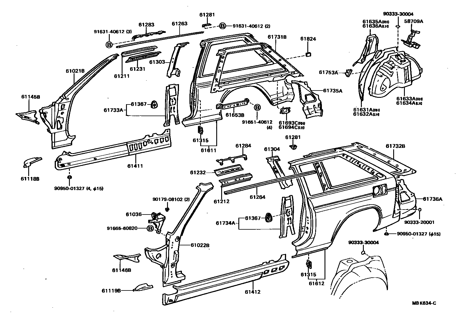 Toyota COROLLA 侧梁 EPC diagram — MBK634C