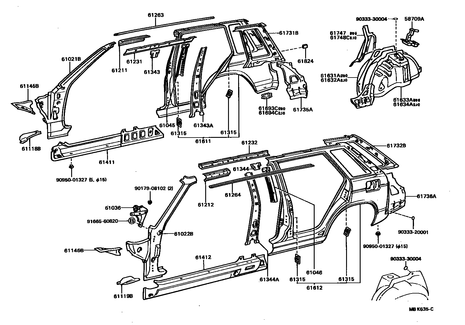 Toyota COROLLA 侧梁 EPC diagram — MBK635C
