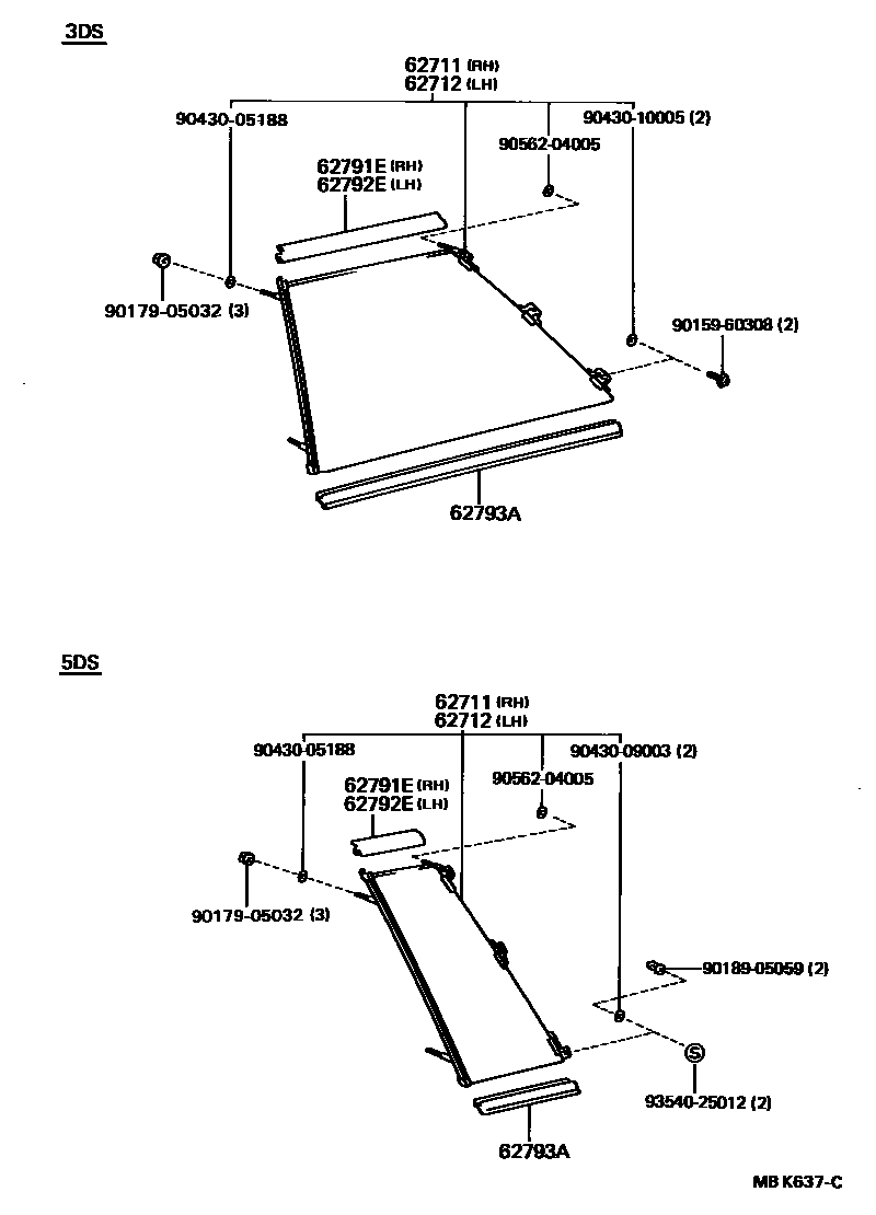 Toyota COROLLA 角窗 EPC diagram — MBK637C