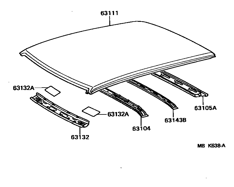 Toyota COROLLA 天窗板和背窗玻璃 EPC diagram — MBK638A
